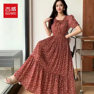 Women's Red Printed Cotton Silk A-Line Dress — feature 6