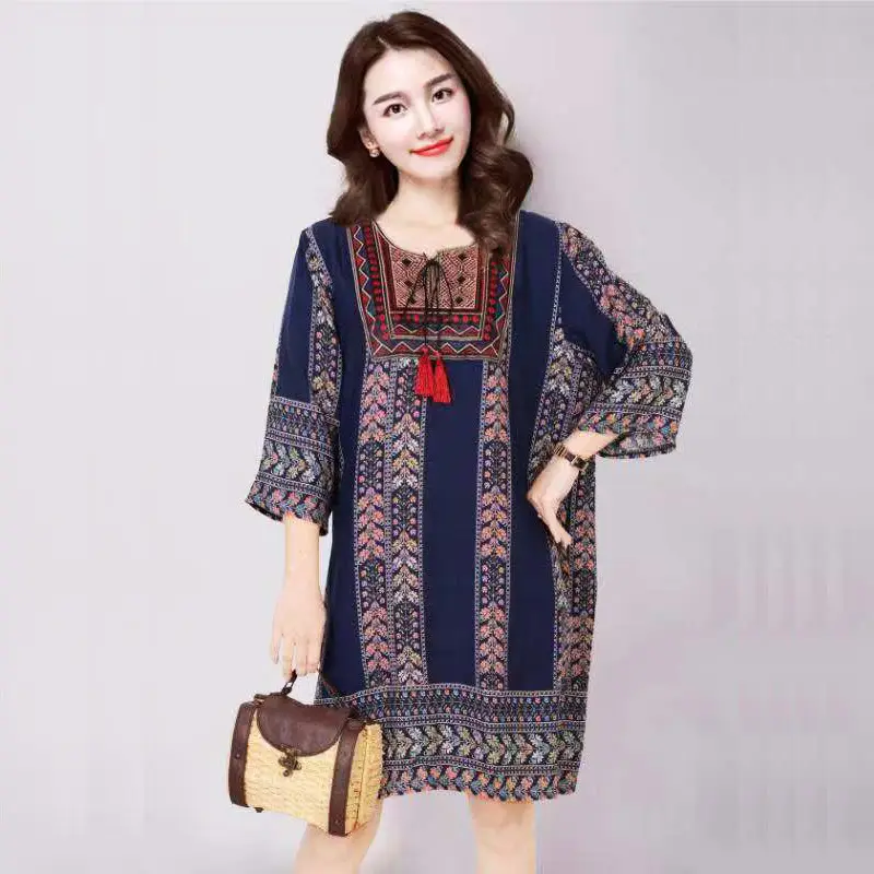 Women's Red Printed Cotton Silk A-Line Dress - Image 15