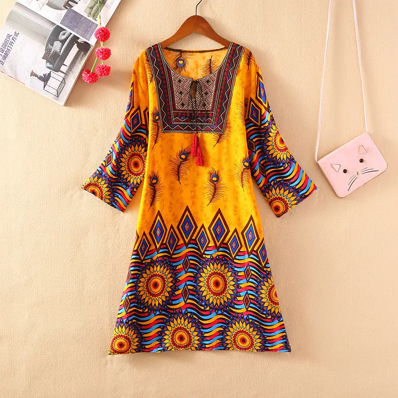 Women's Red Printed Cotton Silk A-Line Dress - Image 25
