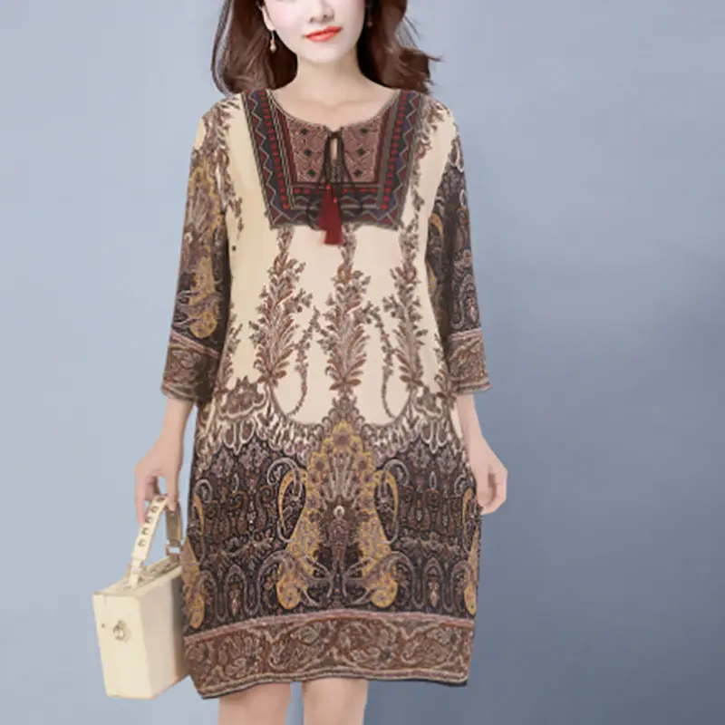Women's Red Printed Cotton Silk A-Line Dress - Image 28