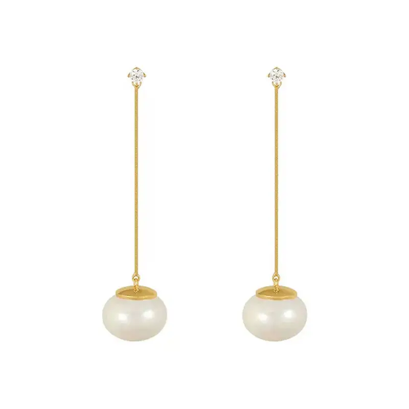 Long Tassel Pearl Earrings with Diamond Top - Image 9