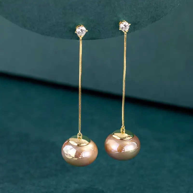 Long Tassel Pearl Earrings with Diamond Top - Image 2