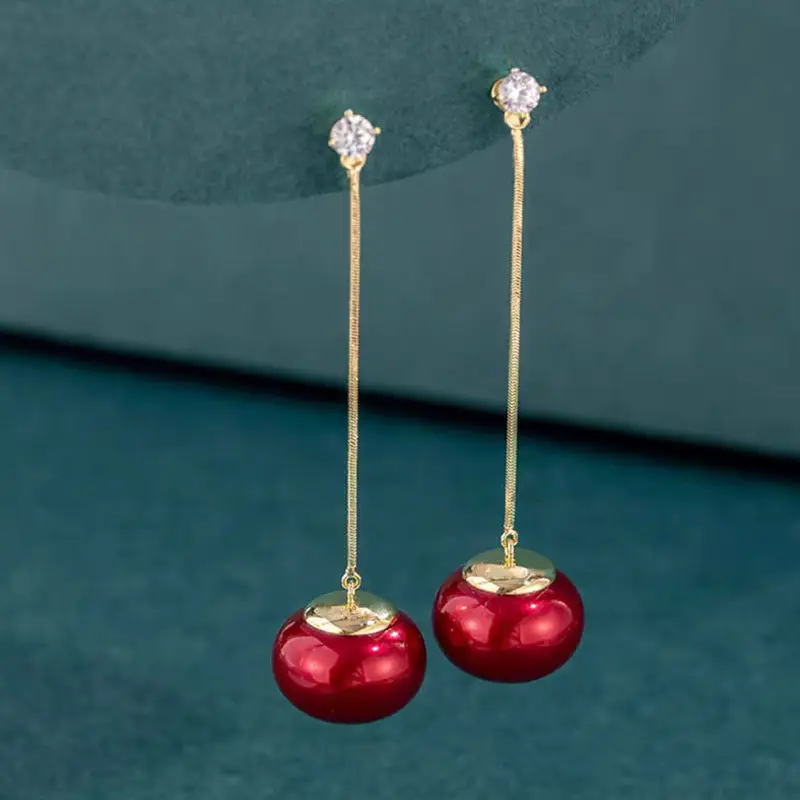 Long Tassel Pearl Earrings with Diamond Top - Image 3