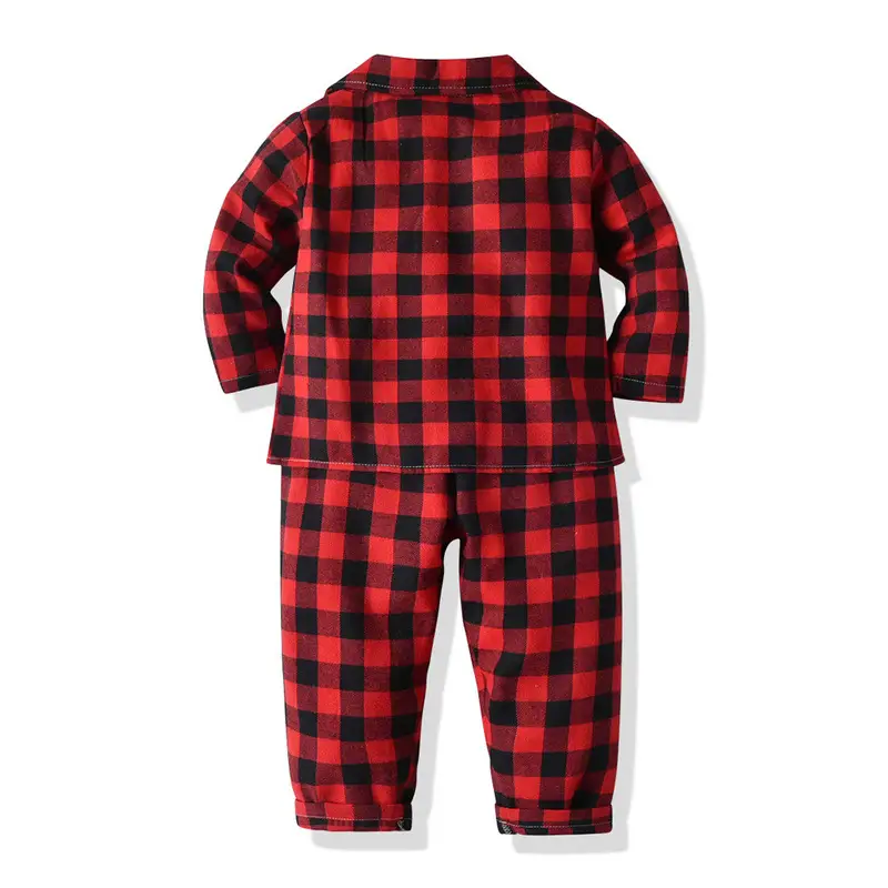 Kids Plaid Pajamas Set Red Black Japanese Style