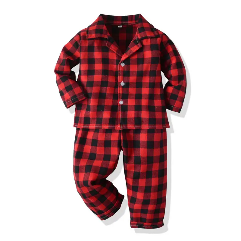 Kids Plaid Pajamas Set Red Black Japanese Style