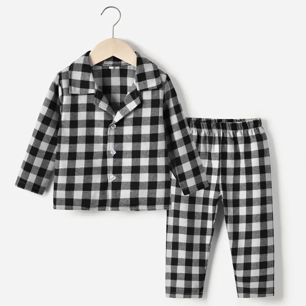 Kids Plaid Pajamas Set Red Black Japanese Style