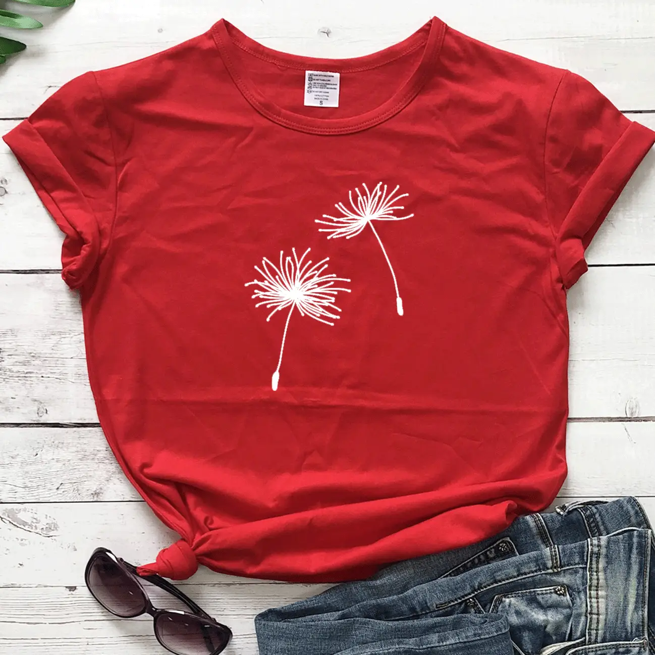 Black Dandelion Print T-Shirt for Women - Image 10