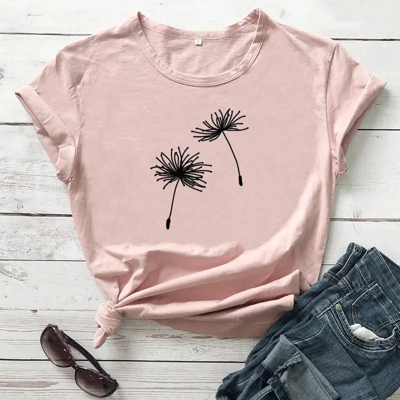 Black Dandelion Print T-Shirt for Women - Image 11