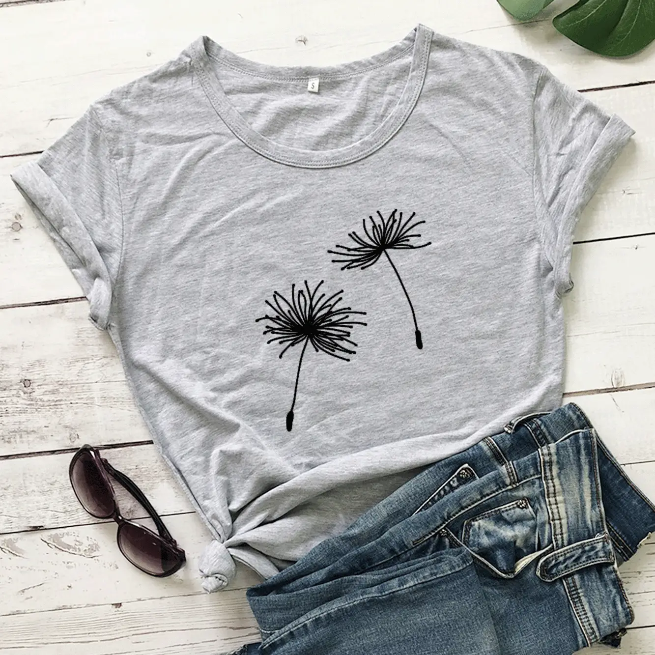 Black Dandelion Print T-Shirt for Women - Image 3
