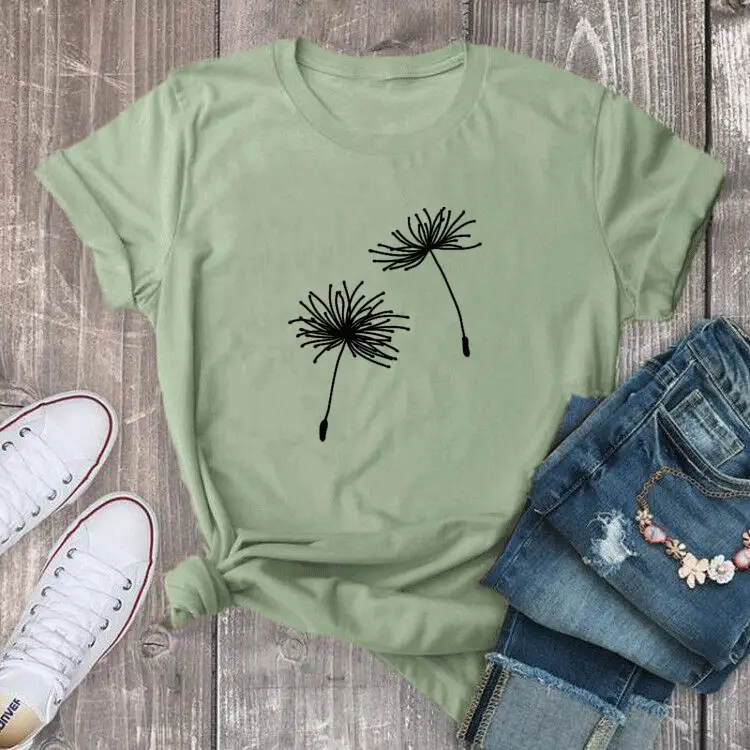 Black Dandelion Print T-Shirt for Women - Image 4