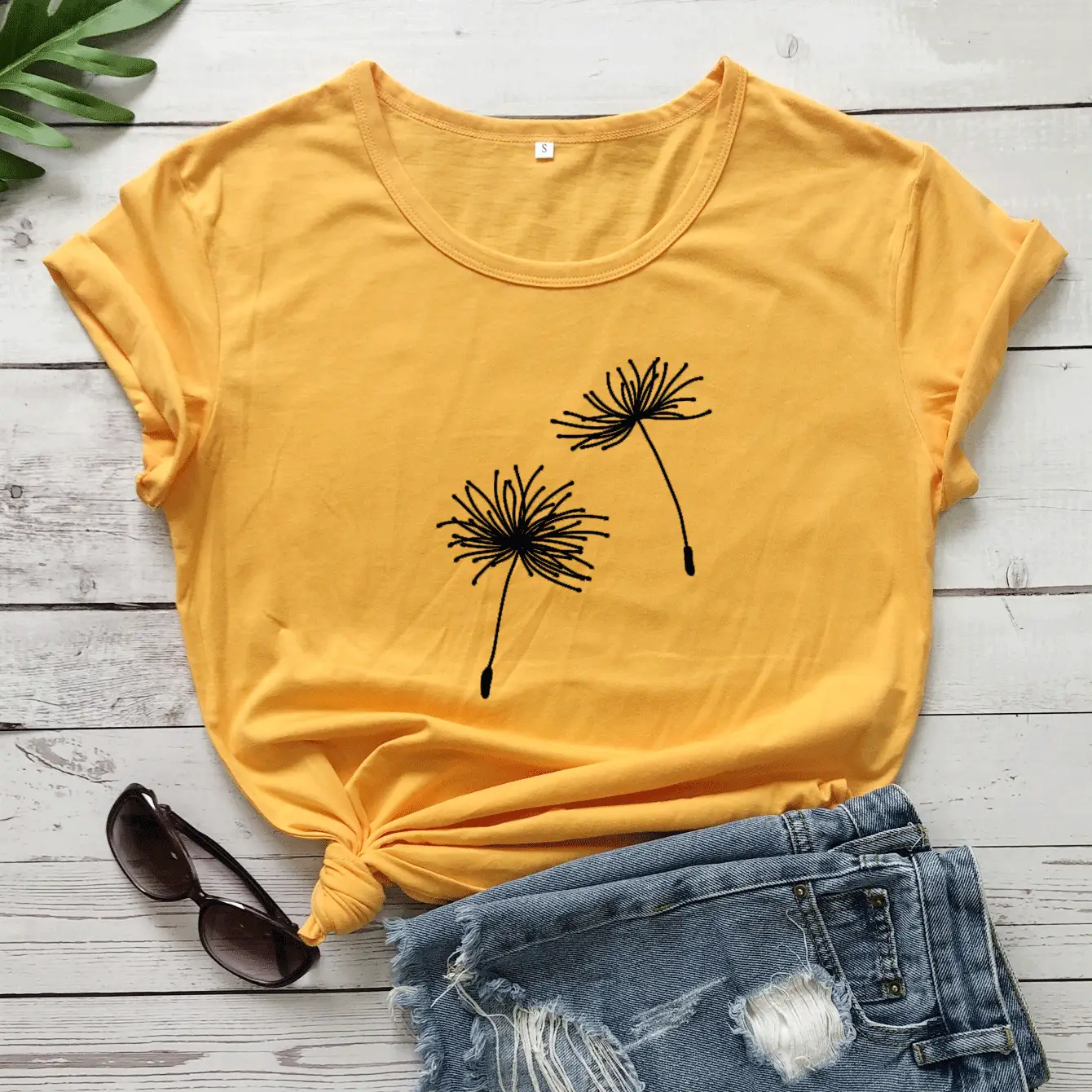 Black Dandelion Print T-Shirt for Women - Image 5