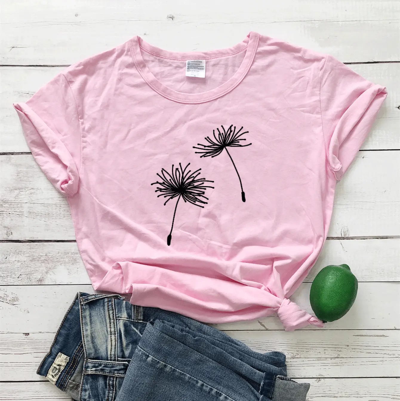 Black Dandelion Print T-Shirt for Women - Image 6