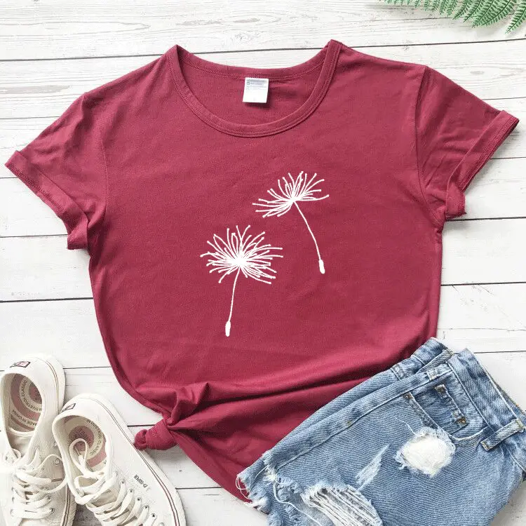 Black Dandelion Print T-Shirt for Women - Image 7