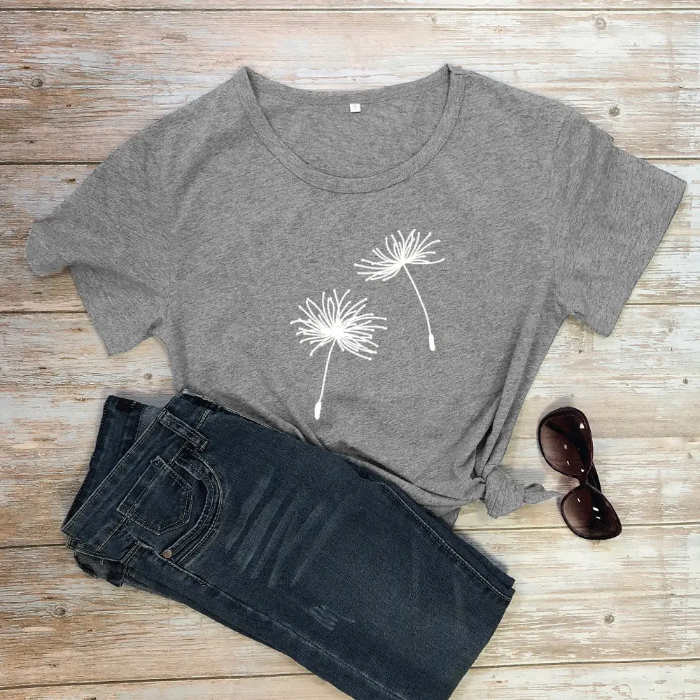 Black Dandelion Print T-Shirt for Women - Image 9