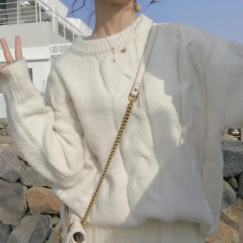 Soft Milk Blue Knit Women's Lazy Pullover Autumn Winter - Image 6