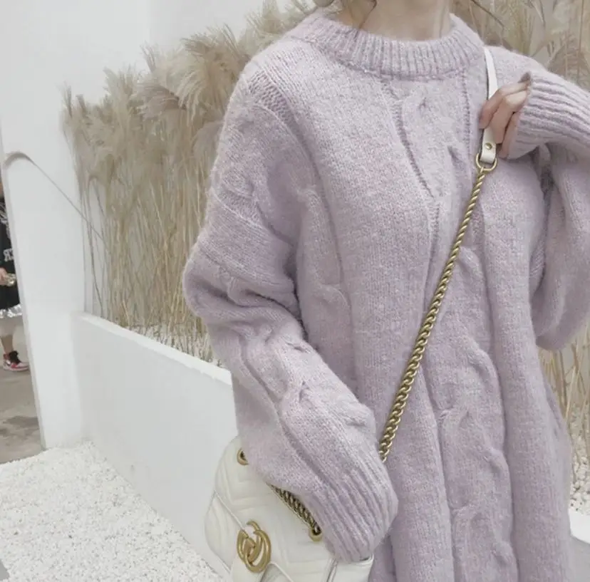 Soft Milk Blue Knit Women's Lazy Pullover Autumn Winter - Image 7