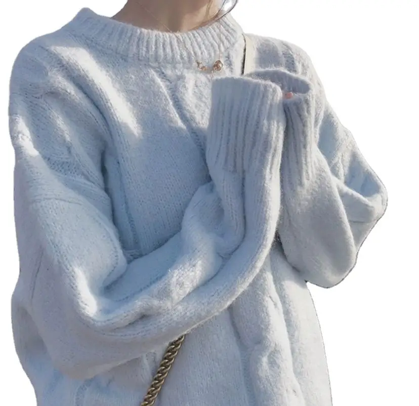 Soft Milk Blue Knit Women's Lazy Pullover Autumn Winter - Image 8