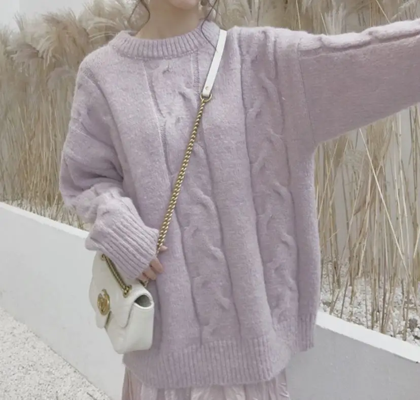 Soft Milk Blue Knit Women's Lazy Pullover Autumn Winter - Image 4