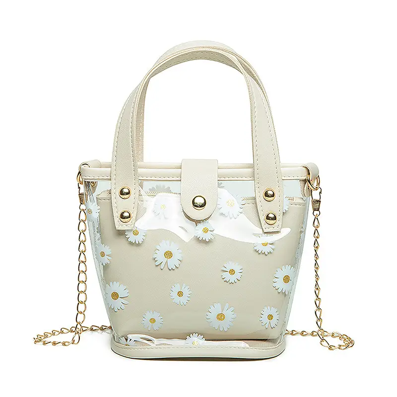 Transparent Chiffon Bucket Bag with Yellow Leather Handles - Image 10