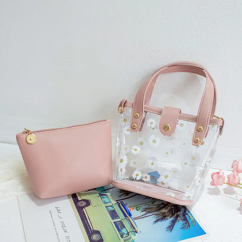 Transparent Chiffon Bucket Bag with Yellow Leather Handles - Image 5