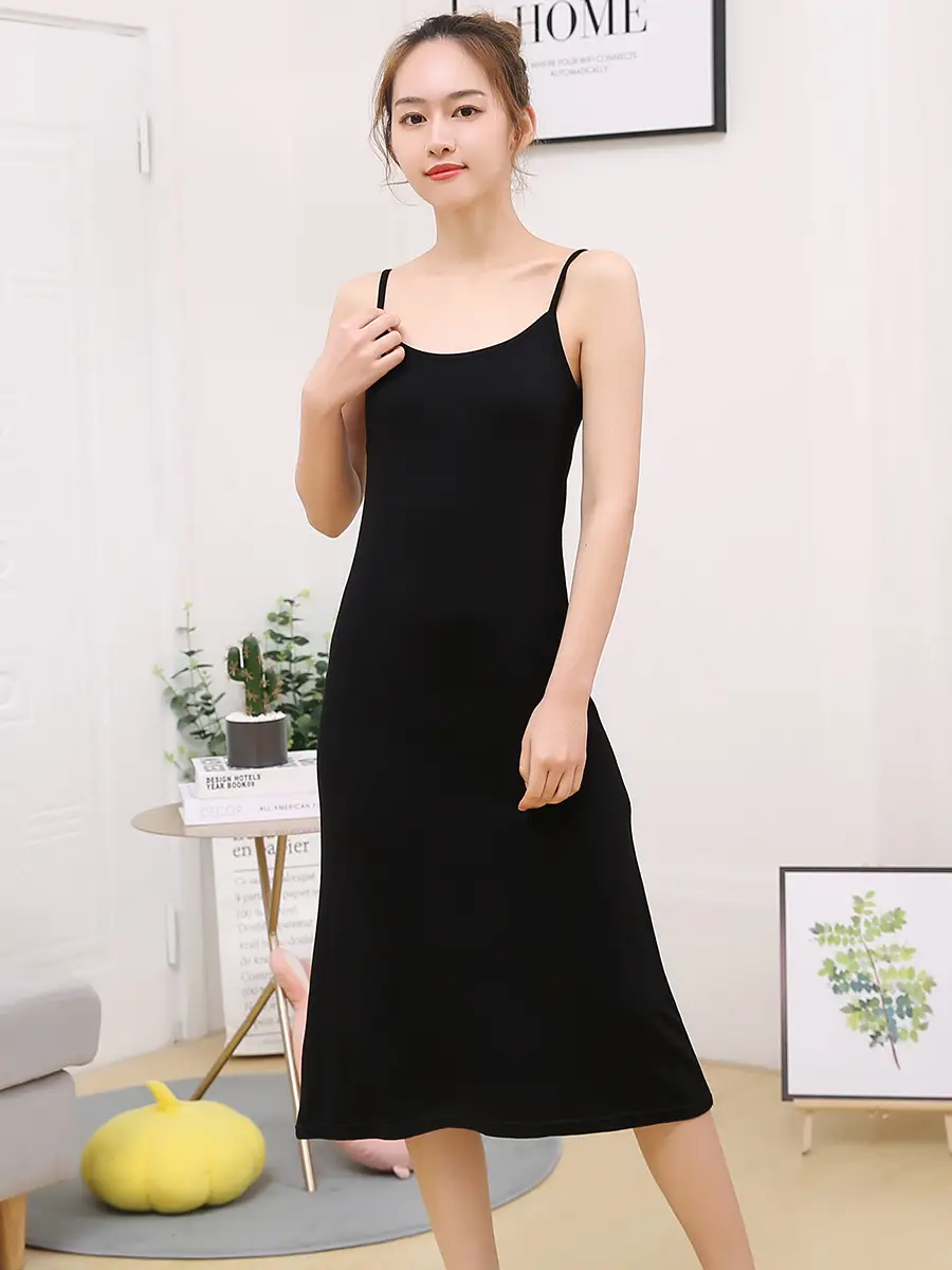 Black Modal Long Sleeve Camisole Dress - Image 16