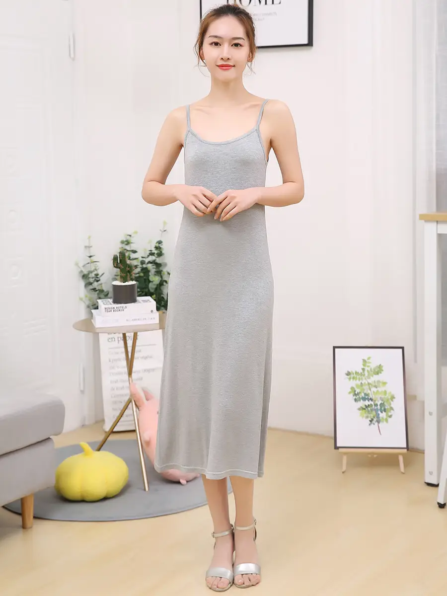 Black Modal Long Sleeve Camisole Dress - Image 18