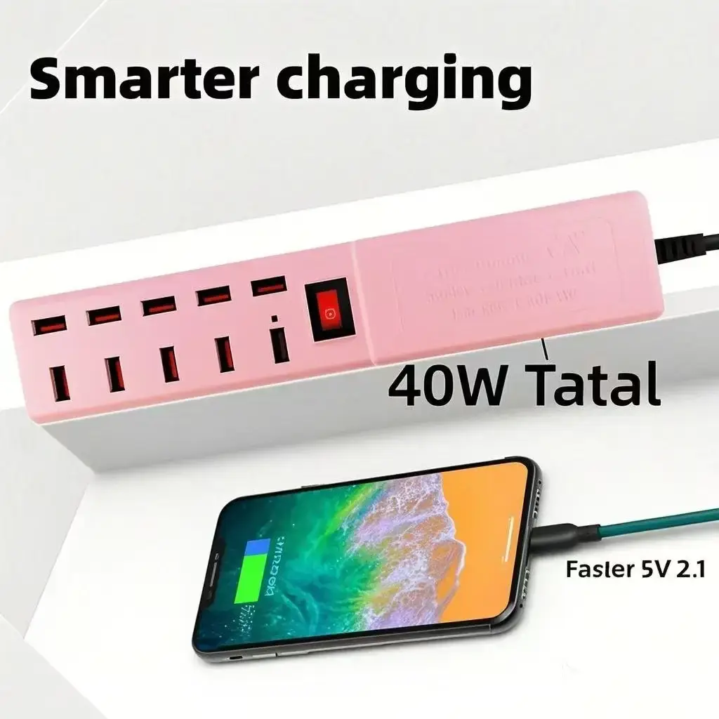 Pink 10-Port USB Charging Head with 2-Pin Plug - Image 15