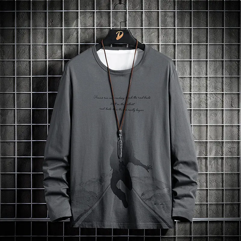 2025 Long Sleeve Pure Cotton T-Shirt Black Korean Style - Image 2