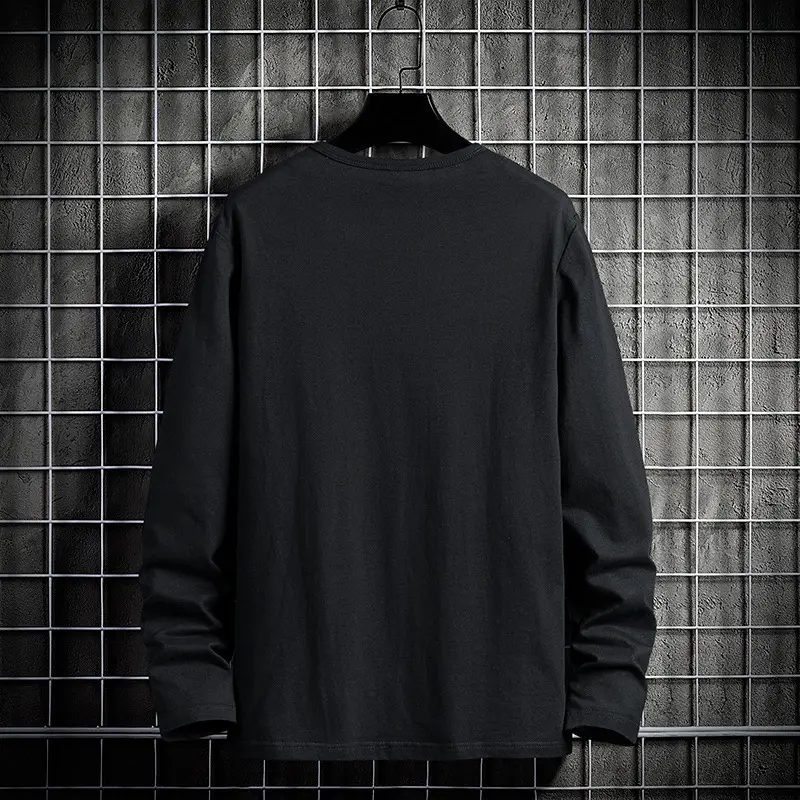 2025 Long Sleeve Pure Cotton T-Shirt Black Korean Style - Image 5