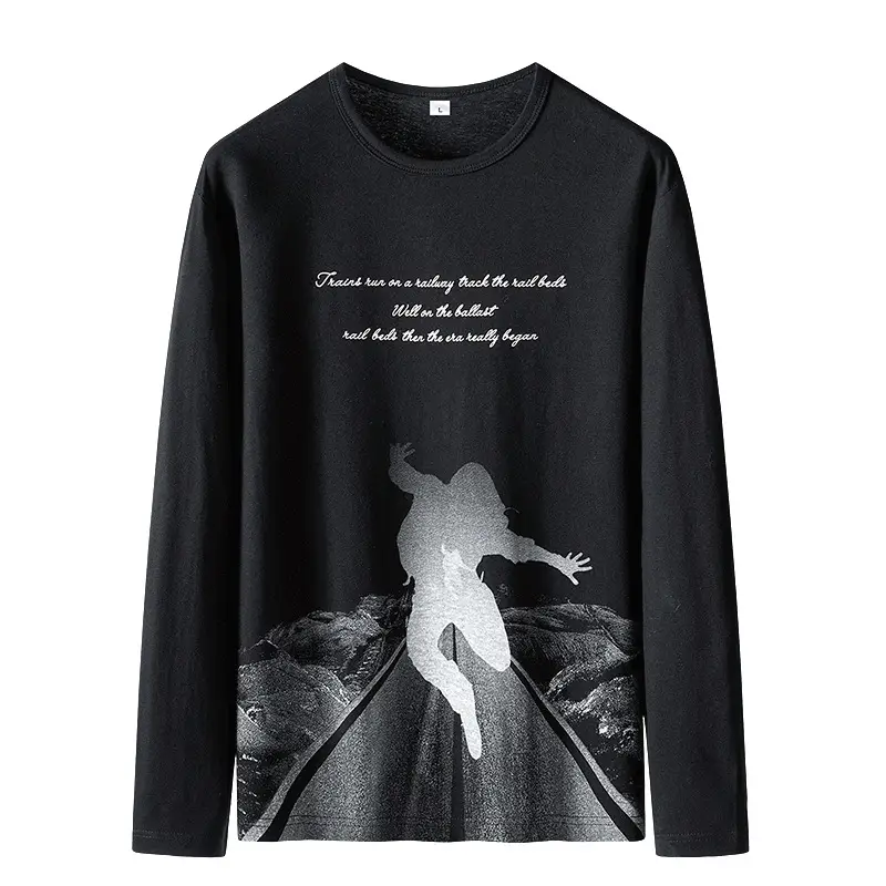 2025 Long Sleeve Pure Cotton T-Shirt Black Korean Style - Image 6