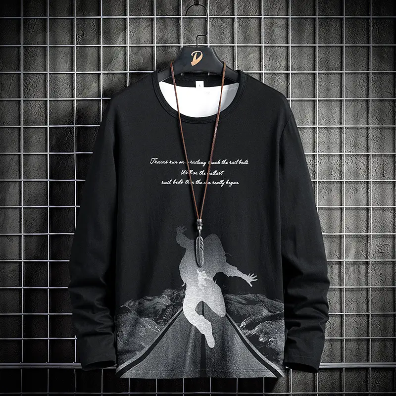 2025 Long Sleeve Pure Cotton T-Shirt Black Korean Style - Image 3