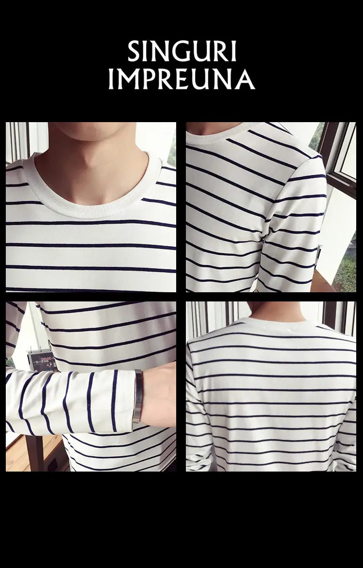Men Striped Long Sleeve Crewneck T-Shirt White Red — feature 10