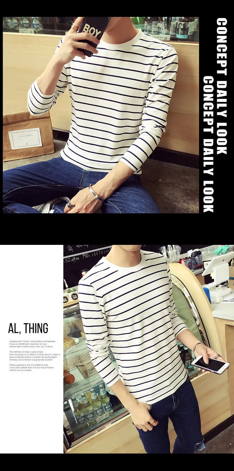 Men Striped Long Sleeve Crewneck T-Shirt White Red — feature 11