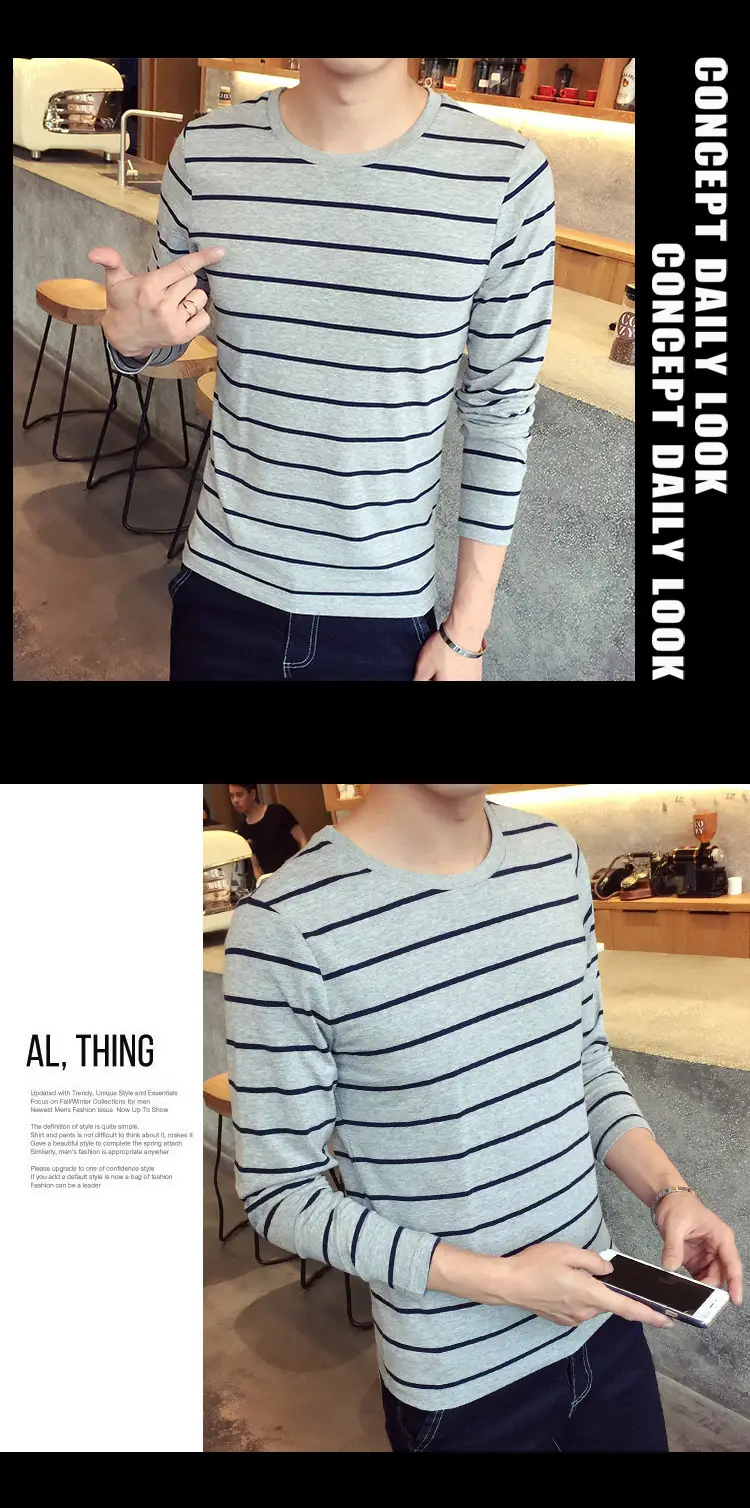 Men Striped Long Sleeve Crewneck T-Shirt White Red — feature 7