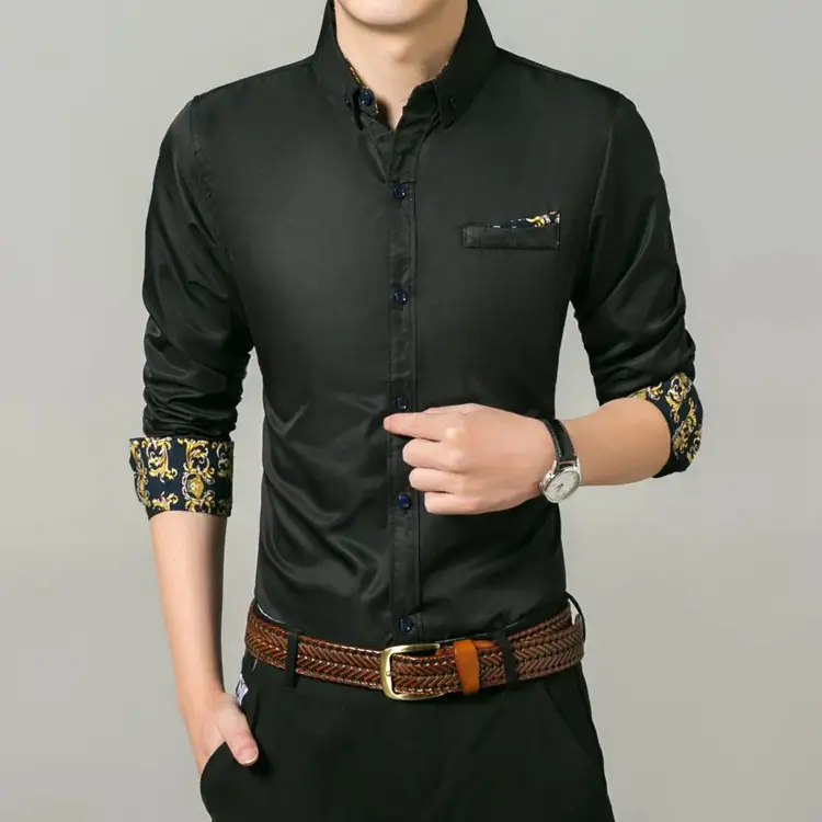 Men Light Blue Slim Fit Long Sleeve Shirt with Embroidered Sleeves - Image 3