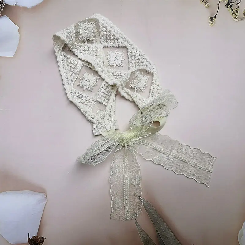 White Korean Style Baby Hair Band with Lace - Image 3