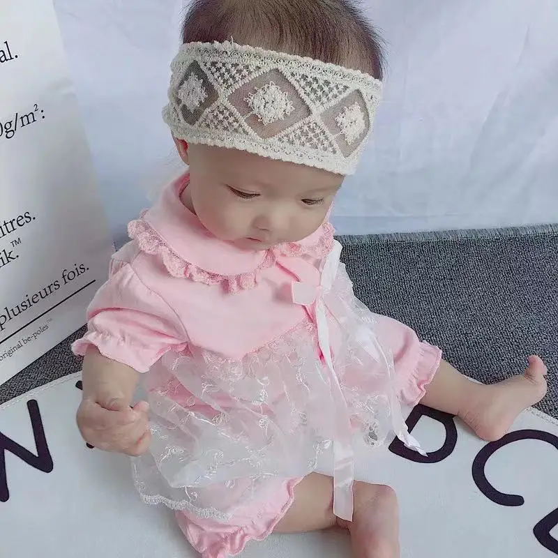White Korean Style Baby Hair Band with Lace - Image 5