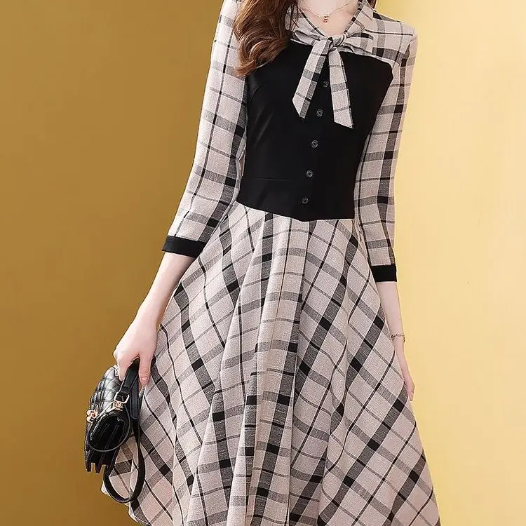 Women Western Plaid Skirt Dress Red Black Waist Slimming - Image 5