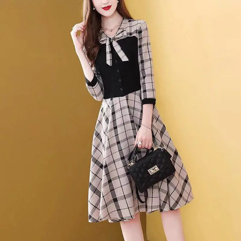Women Western Plaid Skirt Dress Red Black Waist Slimming — feature 1