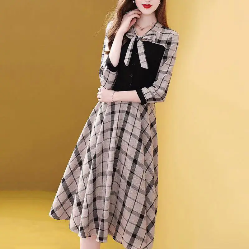 Women Western Plaid Skirt Dress Red Black Waist Slimming — feature 11