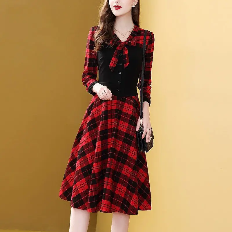 Women Western Plaid Skirt Dress Red Black Waist Slimming — feature 8