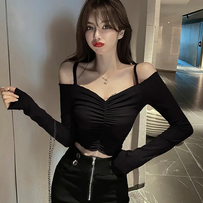 Green Off-Shoulder Long Sleeve Top for Women