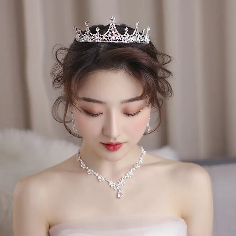 Korean Style Diamond Crown Updo Bridal Accessory - Image 2