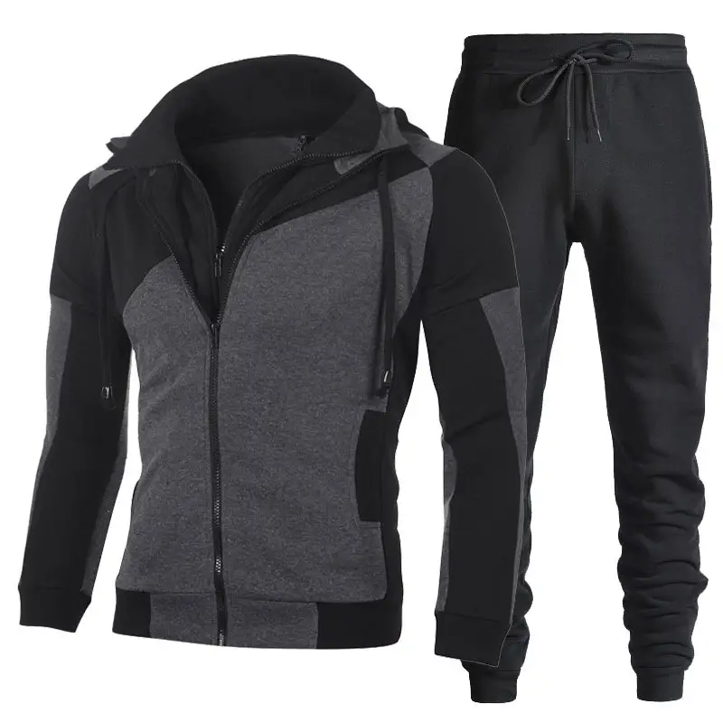 Men Black Grey Fleece Hoodie & Pants Set - Image 3