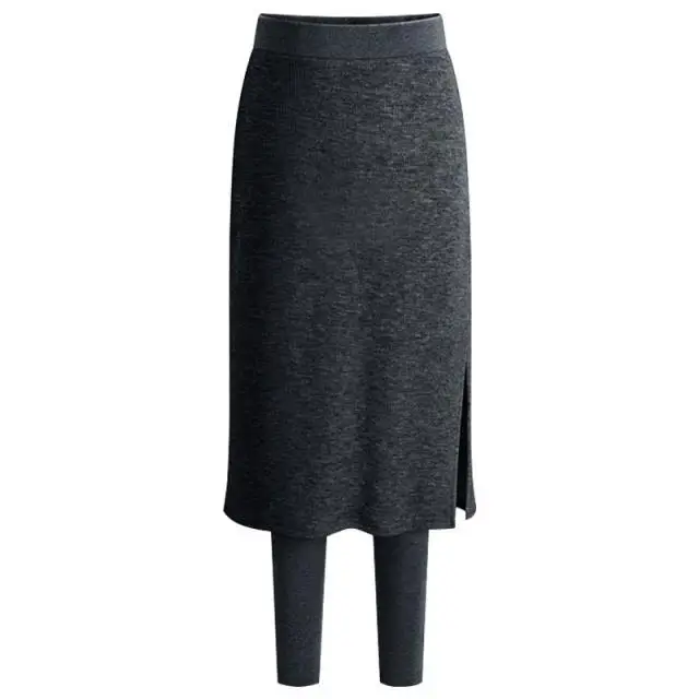 Women's Fake Two-Piece Leggings Set Grey Black Winter Warm Outerwear - Image 3