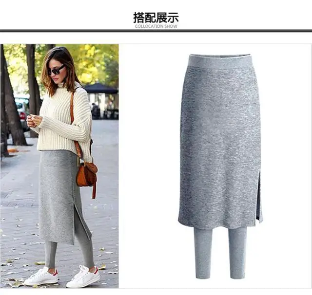 Women's Fake Two-Piece Leggings Set Grey Black Winter Warm Outerwear — feature 7