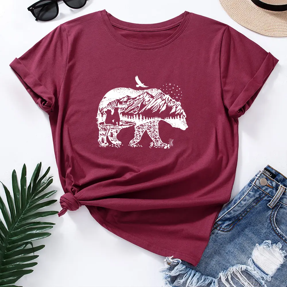 Women Cotton Polar Bear Graphic T-Shirt Navy Blue - Image 11