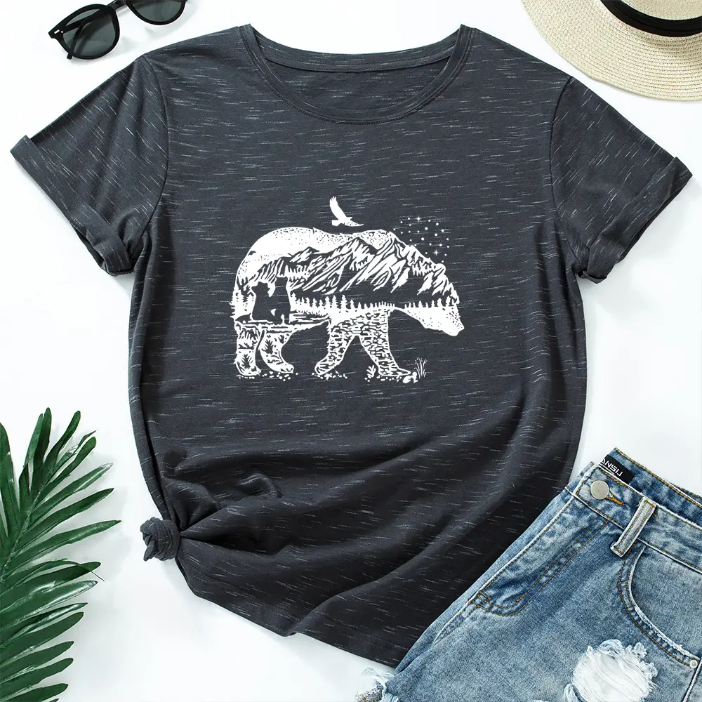 Women Cotton Polar Bear Graphic T-Shirt Navy Blue - Image 12
