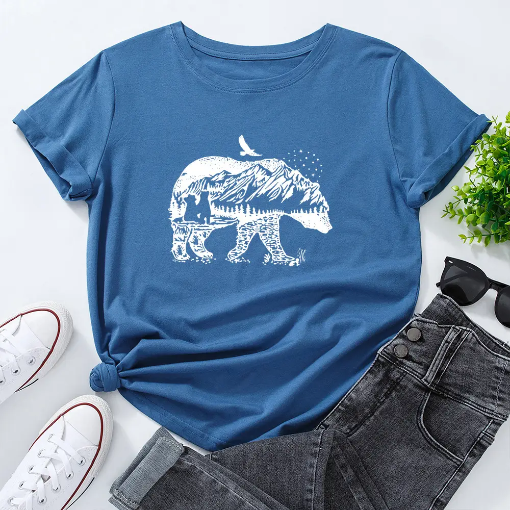 Women Cotton Polar Bear Graphic T-Shirt Navy Blue - Image 4
