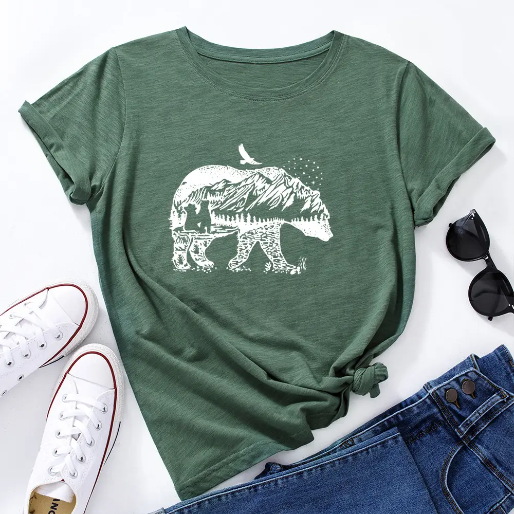Women Cotton Polar Bear Graphic T-Shirt Navy Blue - Image 5